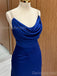 Elegant Side Slit Mermaid Spaghetti Straps Satin Royal Blue Long Evening Prom Dress Online, OL089