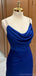 Elegant Side Slit Mermaid Spaghetti Straps Satin Royal Blue Long Evening Prom Dress Online, OL089