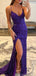 Sparkly Spaghetti Straps V-neck Side Slit Long Evening Prom Dress Online, OL072