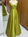 Elegant Spaghetti Straps Satin A-line V-neck Long Evening Prom Dress Online, OL090