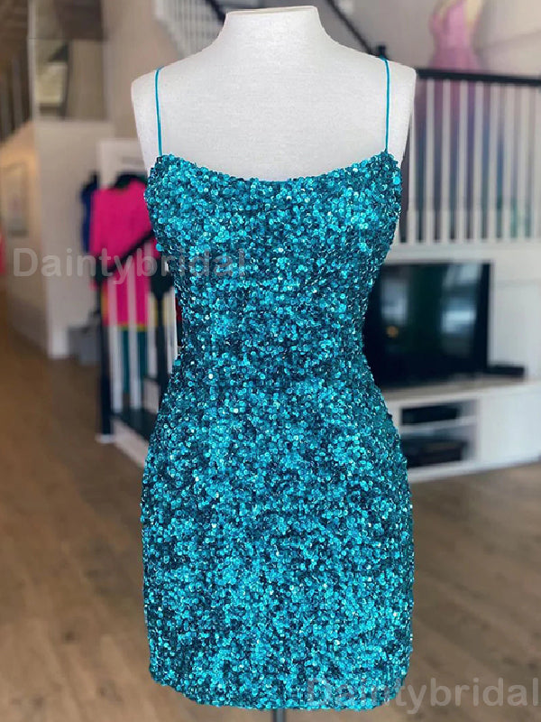 Sparkly Spaghetti Straps Mermaid Sequins Short Homecoming Dresses Online, HD0691