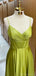 Elegant Spaghetti Straps Satin A-line V-neck Long Evening Prom Dress Online, OL090