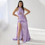 Elegant Halter Mermaid Lilac Side Slit Long Bridesmaid Dresses Online, BG765