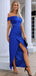 Elegant Off Shoulder Satin Mermaid Royal Blue Long Evening Prom Dress Online, OL091