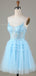 Elegant Spaghetti Straps A-line Tulle Applique Sky Blue Short Homecoming Dresses Online, HD0710