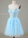 Elegant Spaghetti Straps A-line Tulle Applique Sky Blue Short Homecoming Dresses Online, HD0710