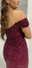 Sparkly Off Shoulder Mermaid Side Slit Sequins Cabernet Evening Prom Dress Online, OL056