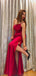 Elegant One Spaghetti Strap Mermaid Side Slit Satin Burgundy Long Bridesmaid Dresses Online, BG759