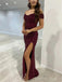 Sparkly Off Shoulder Mermaid Side Slit Sequins Cabernet Evening Prom Dress Online, OL056