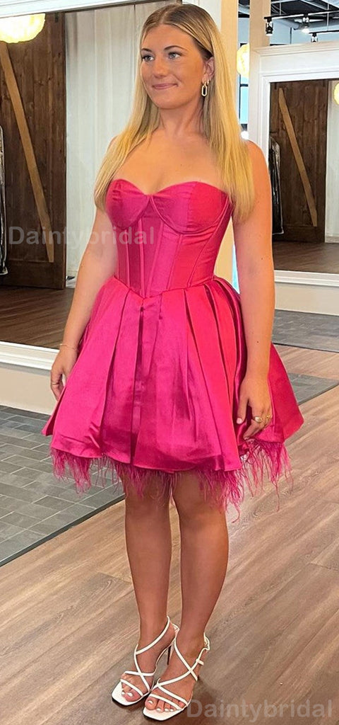 Elegant Sweetheart A-line Satin Azalea Short Homecoming Dresses Online, HD0720