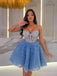 Gorgeous Spaghetti Straps A-line Applique V-neck Blue Short Homecoming Dresses Online, HD0682