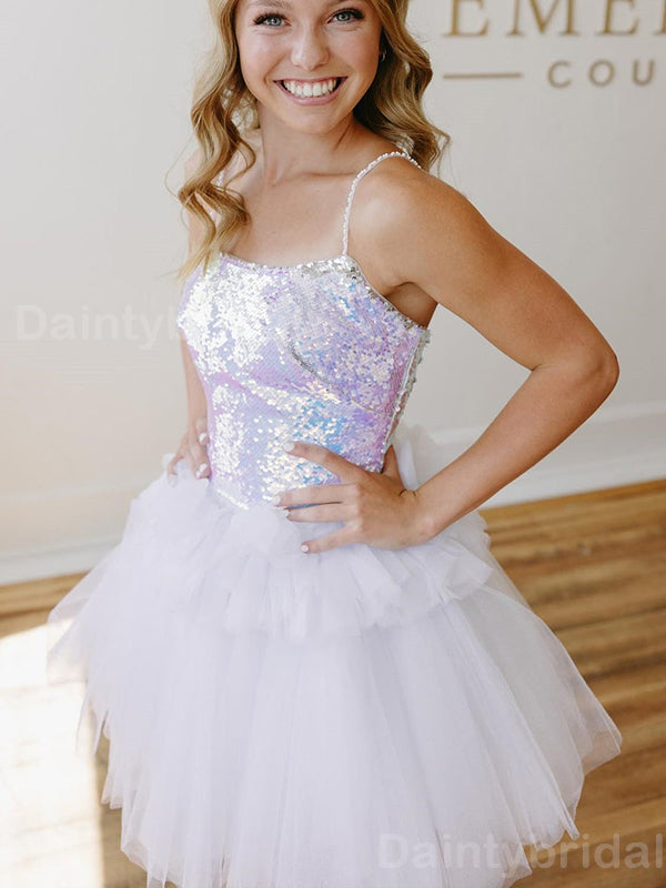 Sparkly Spaghetti Straps A-line Tulle Short Homecoming Dresses Online, HD0721