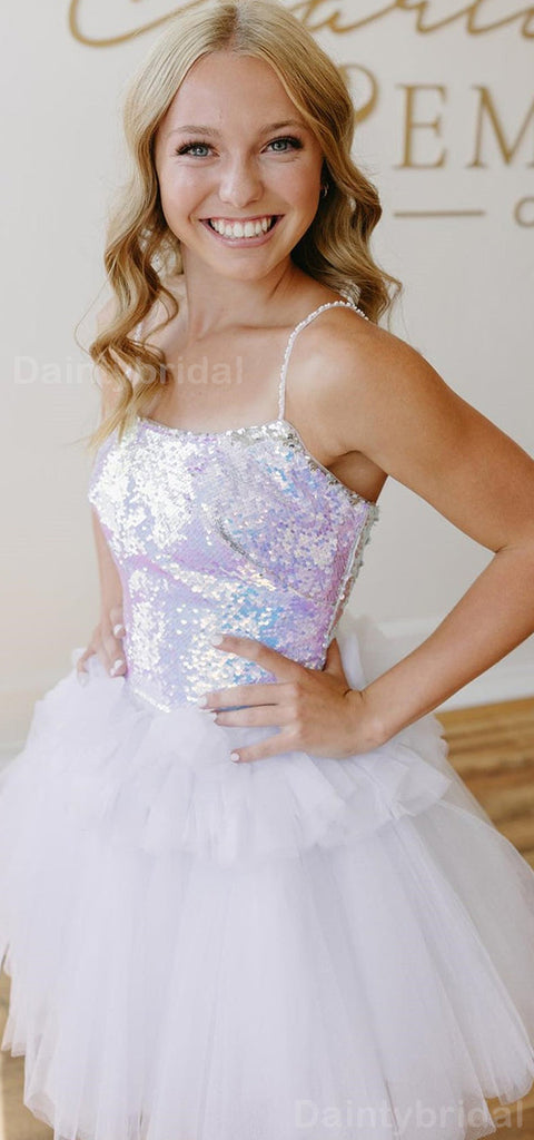 Sparkly Spaghetti Straps A-line Tulle Short Homecoming Dresses Online, HD0721