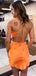 Sexy V-neck Spaghetti Straps Mermaid Satin Sunset Short Homecoming Dresses Online, HD0672