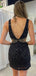 Sparkly V-neck Mermaid Sequins Black Short Homecoming Dresses Online, HD0746