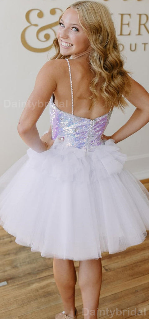 Sparkly Spaghetti Straps A-line Tulle Short Homecoming Dresses Online, HD0721