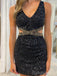 Sparkly V-neck Mermaid Sequins Black Short Homecoming Dresses Online, HD0746