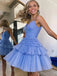 Elegant Spaghetti Straps V-neck Tulle Short Homecoming Dresses Online, HD0683
