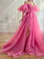 Gorgeous A-line Off Shoulder Side Slit Evening Prom Dress Online, OL080