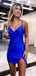 Elegant V-neck Spaghetti Straps Mermaid Satin Short Homecoming Dresses Online, HD0673
