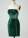 Elegant Straight Neck Sleeveless Dark Green Mermaid Satin Short Homecoming Dresses Online, HD0712