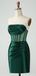 Elegant Straight Neck Sleeveless Dark Green Mermaid Satin Short Homecoming Dresses Online, HD0712