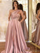 Gorgeous One Shoulder A-line Side Slit Satin Evening Prom Dress Online, OL057