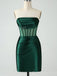 Elegant Straight Neck Sleeveless Dark Green Mermaid Satin Short Homecoming Dresses Online, HD0712