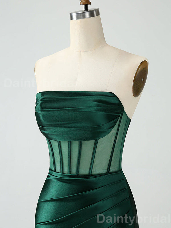 Elegant Straight Neck Sleeveless Dark Green Mermaid Satin Short Homecoming Dresses Online, HD0712