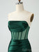 Elegant Straight Neck Sleeveless Dark Green Mermaid Satin Short Homecoming Dresses Online, HD0712