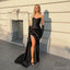 Elegant V-neck Mermaid Satin Side Slit Black Long Bridesmaid Dresses Online, BG776