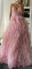 Gorgeous A-line V-neck Spaghetti Straps Tulle Dusty Rose Evening Prom Dress Online, OL082