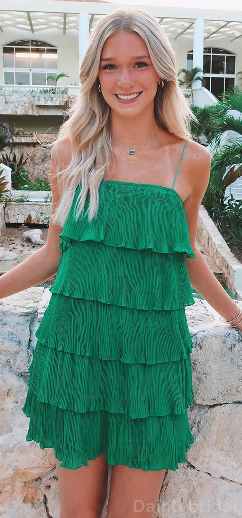 Elegant Spaghetti Straps Sleeveless Green A-line Short Homecoming Dresses Online, HD0713