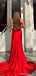 Elegant V-neck Mermaid Satin Side Slit Red Long Bridesmaid Dresses Online, BG773