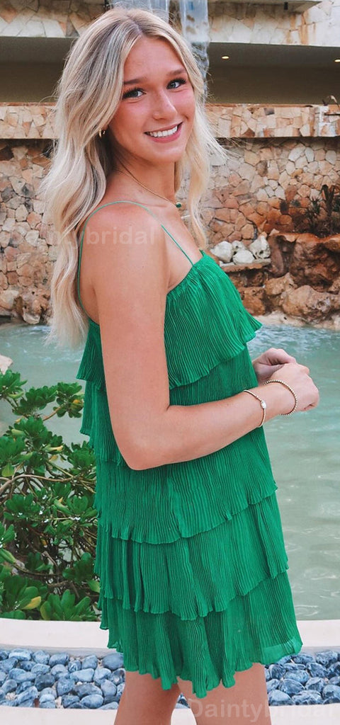 Elegant Spaghetti Straps Sleeveless Green A-line Short Homecoming Dresses Online, HD0713