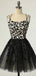 Elegant Spaghetti Straps A-line Applique Black Short Homecoming Dresses Online, HD0675