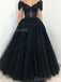 Elegant Off Shoulder A-line Tulle Black Long Evening Prom Dress Online, OL048