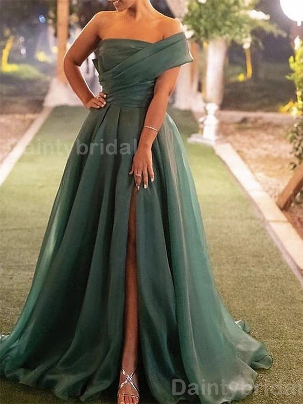 Gorgeous One Shoulder A-line Side Slit Organize Evening Prom Dress Online, OL058