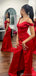 Elegant Cold Shoulder Side Slit Mermaid Satin Red Long Bridesmaid Dresses Online, BG741