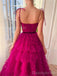 Gorgeous Spaghtti Straps A-line Fuchsia Tulle Evening Prom Dress Online, OL066