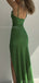 Elegant Spaghetti Straps Side Slit Long Green Jersey Evening Prom Dress Online, OL074