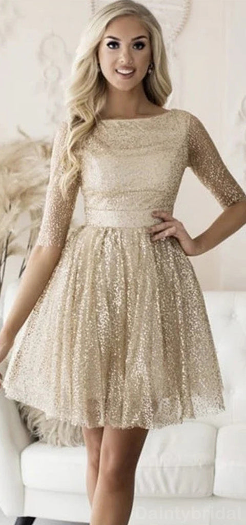 Elegant Straight Neck A-line Half Sleeves Short Homecoming Dresses Online, HD0659