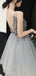 Sparkly V-neck A-line Sequins Tulle Grey Short Homecoming Dresses Online, HD0657