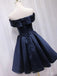 Elegant Off Shoulder A-line Satin Dark Navy Short Homecoming Dresses Online, HD0668