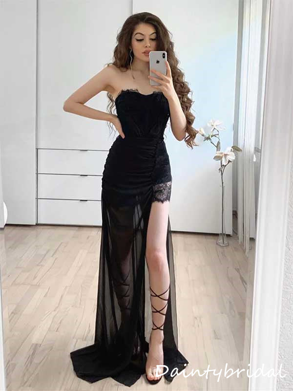 Elegant Tulle Sweetheart Short Prom Dresses Evening Dress with Side Slit, OL923