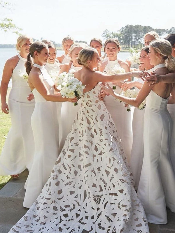 Simple Halter Mermaid Backless Sleeveless Satin Long Bridesmaid Dresse DaintyBridal Simple Halter Mermaid Backless Sleeveless Satin Long Bridesmaid Dresse DaintyBridal