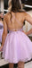 Elegant Spaghetti Straps V-neck A-line Tulle Short Homecoming Dresses Online, HD0653