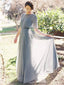 Simple Grey Chiffon Half Sleeves A-line Long Bridesmaid Dresses Online, BG408