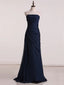 Elegant Sleeveless Straight Neck A-line Tulle Dark Navy Long Evening Prom Dress, OL027