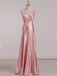 Elegant Sleeveless V-Neck A-line Satin Blulshing Pink Long Evening Prom Dress Online, OL028